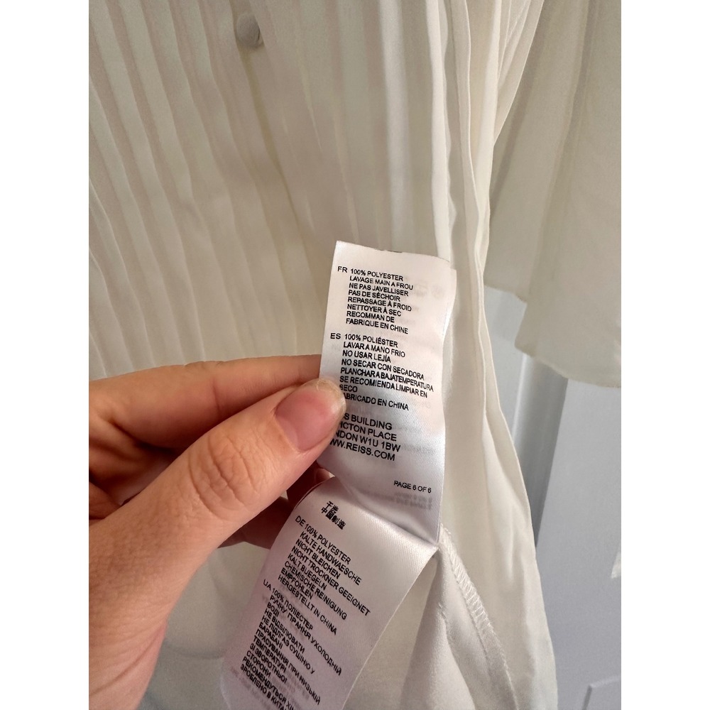 Reiss White Pleated Button Front Mini Dress Bell‎ Sleeve Band Collar Size 4 - Picture 6 of 7